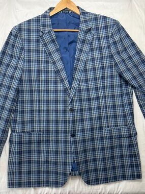 NWOT 48 Long Nautica Blue Multi-Check Men's Sport Coat